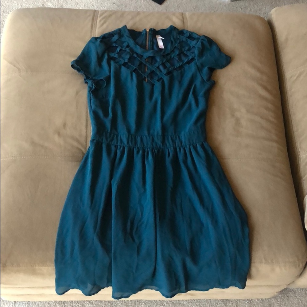 Xhilaration Teal Fit and Flare Cut-Out Dress